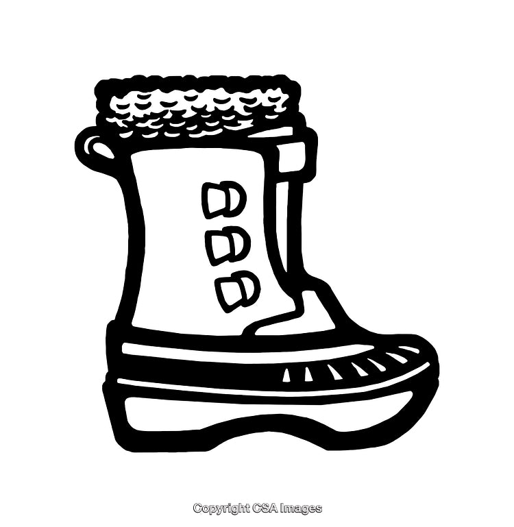 Black And White Line Art of Winter Boot Illustration