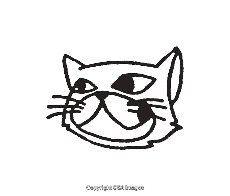 Minimalist Black and White Line Art of a Happy Cat Face