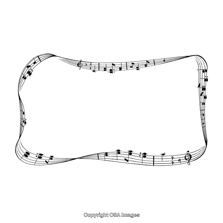 Intricate Black and White Border with Flowing Musical Notation