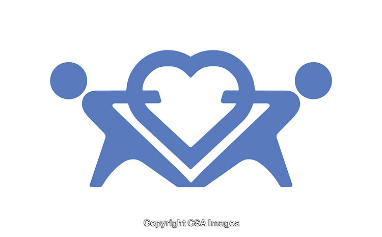 Blue Heart Symbol Surrounded by Figures in Abstract Icon Design