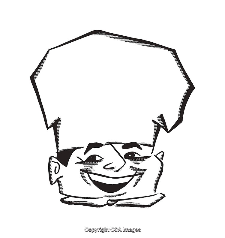 Smiling Chef Character Line Art Illustration with Large Hat