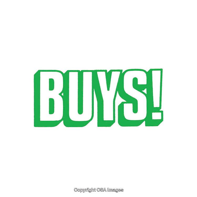 Bold Green Text Typography Featuring the Word 'Buys!' in Block Lettering