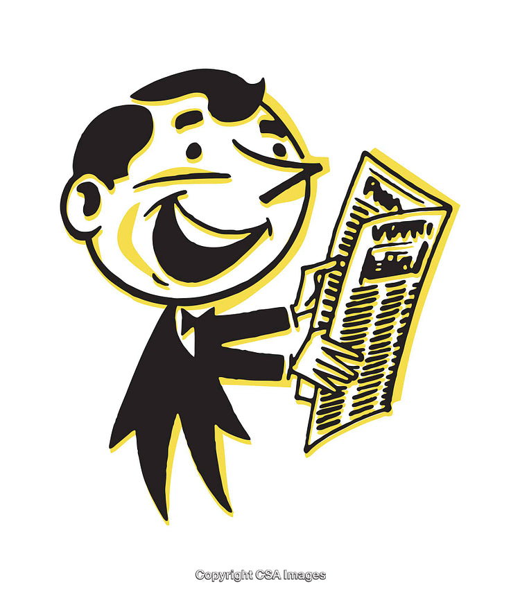 Retro Illustration of a Happy Man Reading a Newspaper
