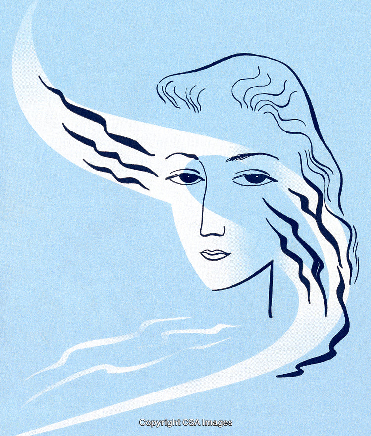 Abstract Line Artwork of Woman's Face with Flowing Hair on Pastel Background