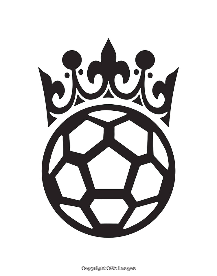 Crowned Soccer Ball Emblem in Minimalistic Black and White Design