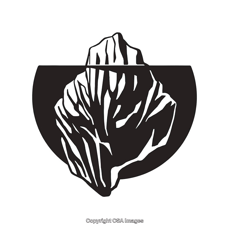 Black and White Line Art of Iceberg Above and Below Water Surface