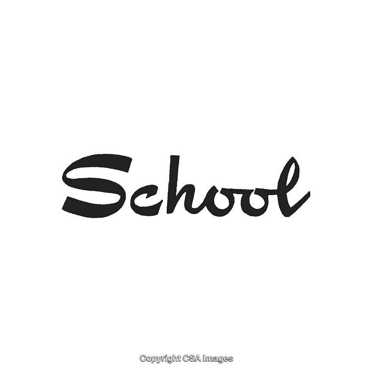 Stylized Handwritten School Text Illustration on White Background in Black Ink