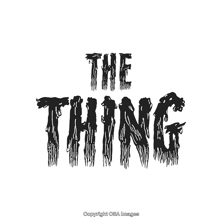 Dripping Gothic Text Reading 'The Thing' on a White Background