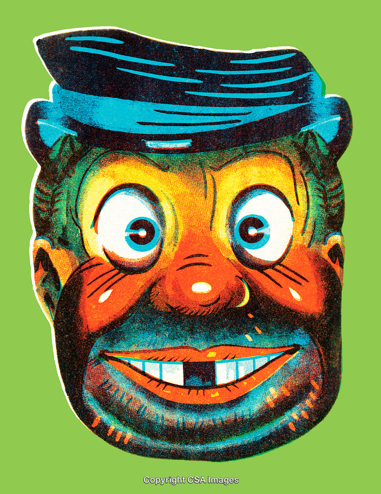Colorful Caricature Illustration of Grinning Man on Green Background