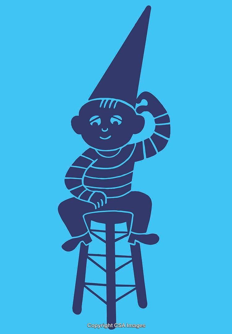 Playful Cartoon Style Line Art Depicting a Seated Child with Hat