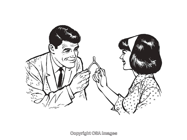 Retro Line Art of Two Characters Breaking a Wishbone