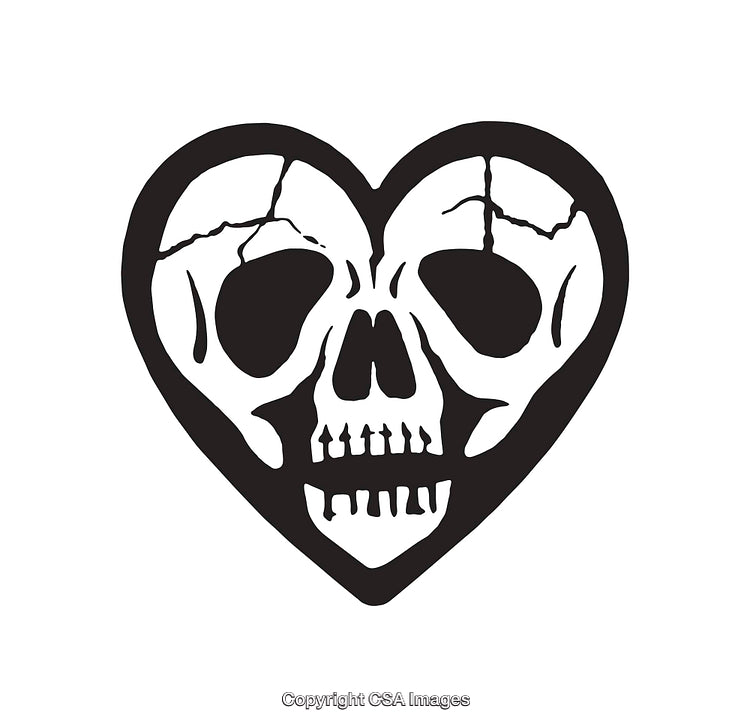 Heart Illustration with Skull Design in Black and White Line Art