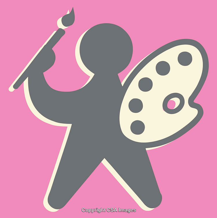 Artistic Figure Holding Palette and Brush on a Pink Background