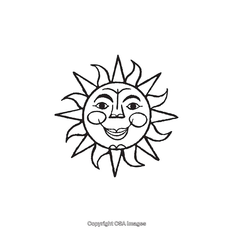 Whimsical Black And White Sun Illustration With A Smiling Face