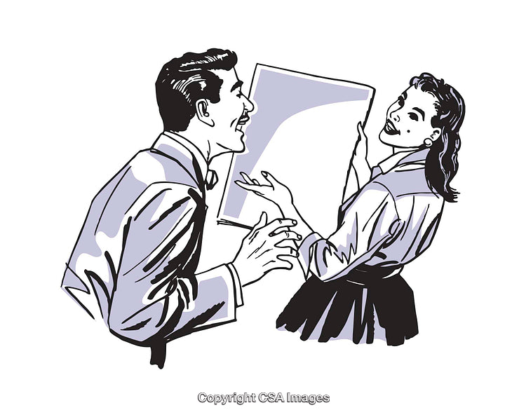 Vintage Illustration of a Smiling Pair Engaged in Friendly Interaction