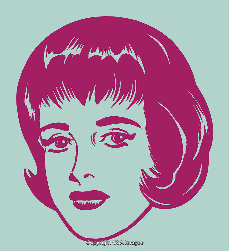 Retro Graphic Illustration of a Woman's Face in Magenta on Light Blue