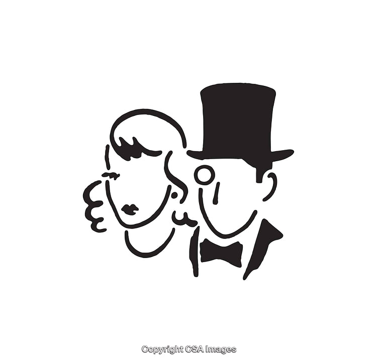 Elegant Black-and-White Line Art of Classy Couple in Formal Attire