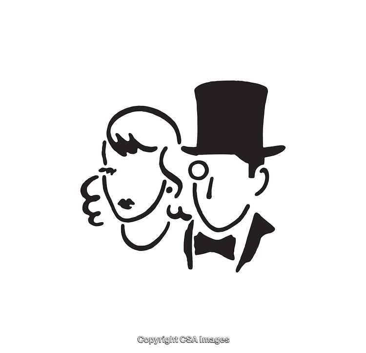 Elegant Black-and-White Line Art of Classy Couple in Formal Attire