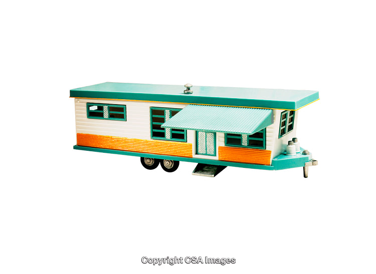 Vintage Style Toy Trailer Home with Bright Orange and Green Exterior
