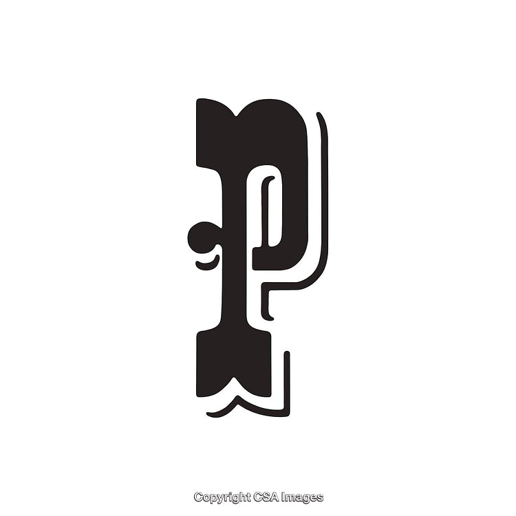Artistic Black Letter P Design on White Background