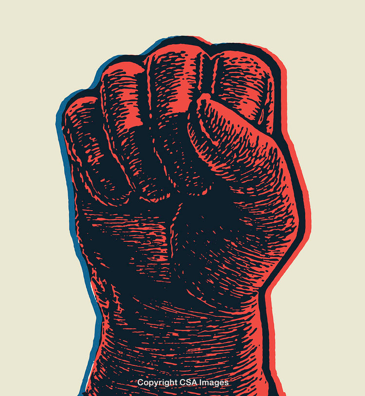 Colorful Line Art of a Raised Hand in Bold Graphic Style