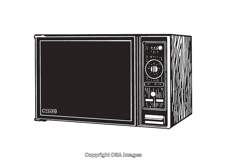 Retro Style Black and White Microwave Line Art Illustration