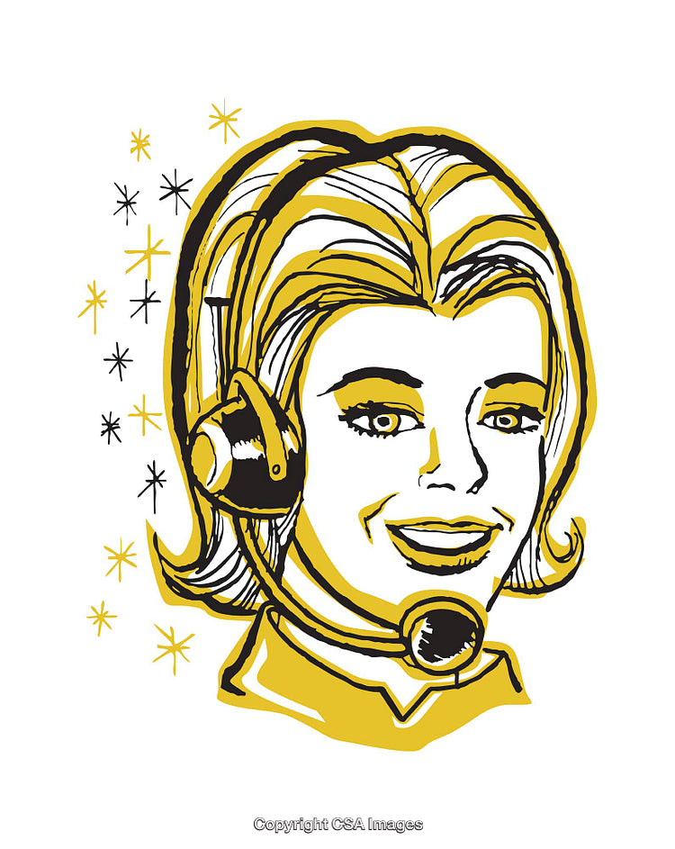 Retro Illustration of a Woman with Headset and Vintage Feel