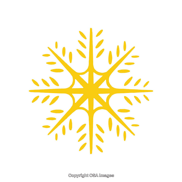 Yellow Snowflake Dingbat with Symmetrical Abstract Design on White Background