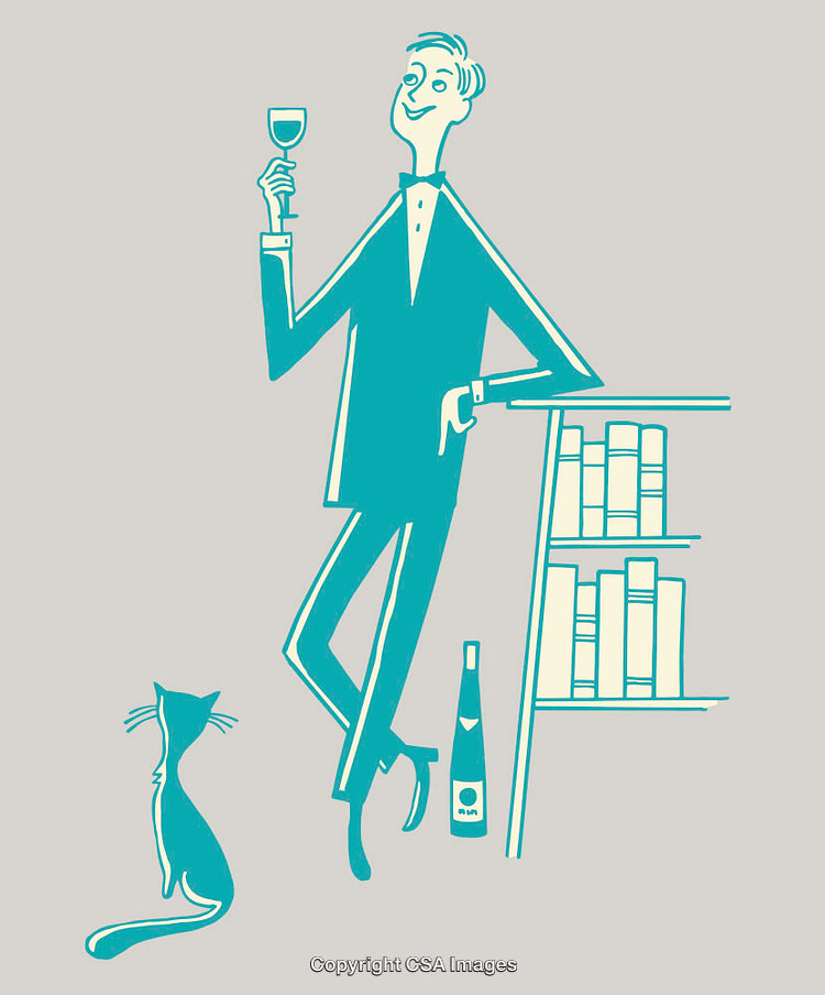 Elegant Gentleman Holding Wine Glass with Cat in a Stylish Setting