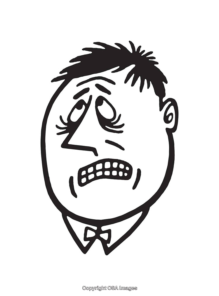 Black and White Line Art Illustration Expressing Concern or Worry