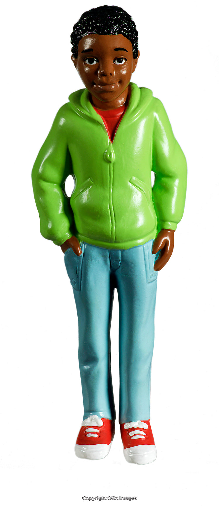 Plastic Toy Figure of Young Boy in Bright Outfit
