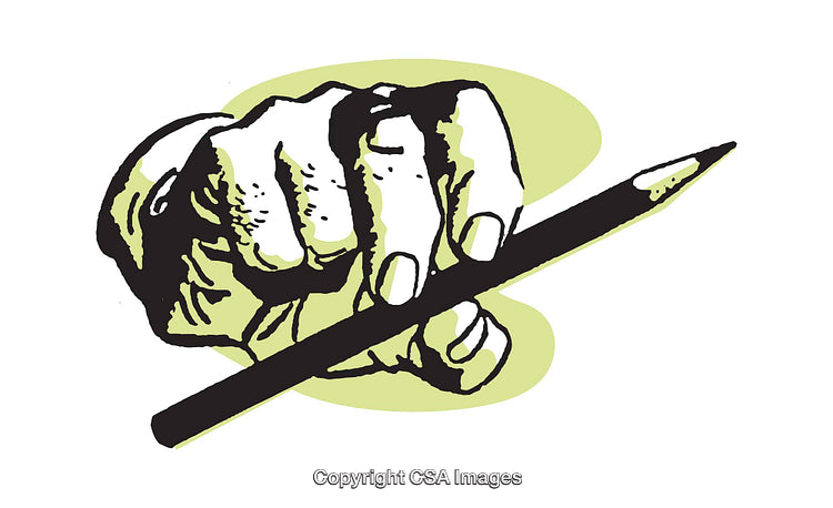 Hand Holding Pencil Illustration with Vibrant Green Accent