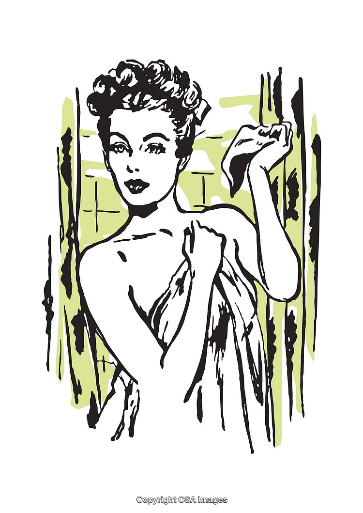 Vintage Illustration of a Woman in a Towel with Retro Style