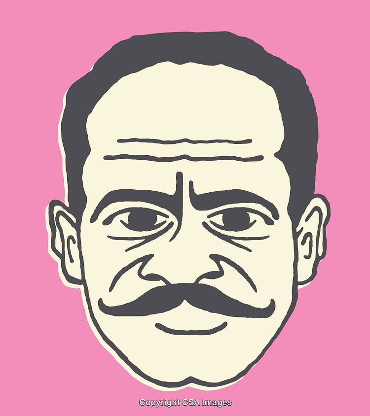 Colorful Illustration of a Man with Mustache on a Pink Background