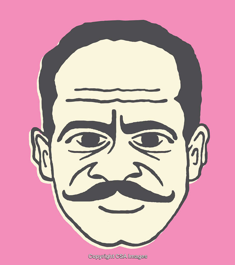 Colorful Illustration of a Man with Mustache on a Pink Background