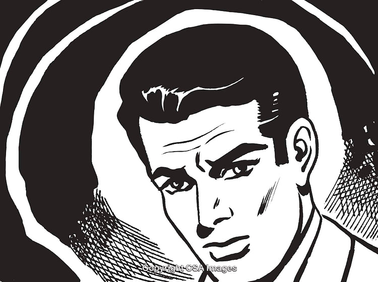 Retro Comic Style Illustration of a Man Expressing Thoughtful Emotion