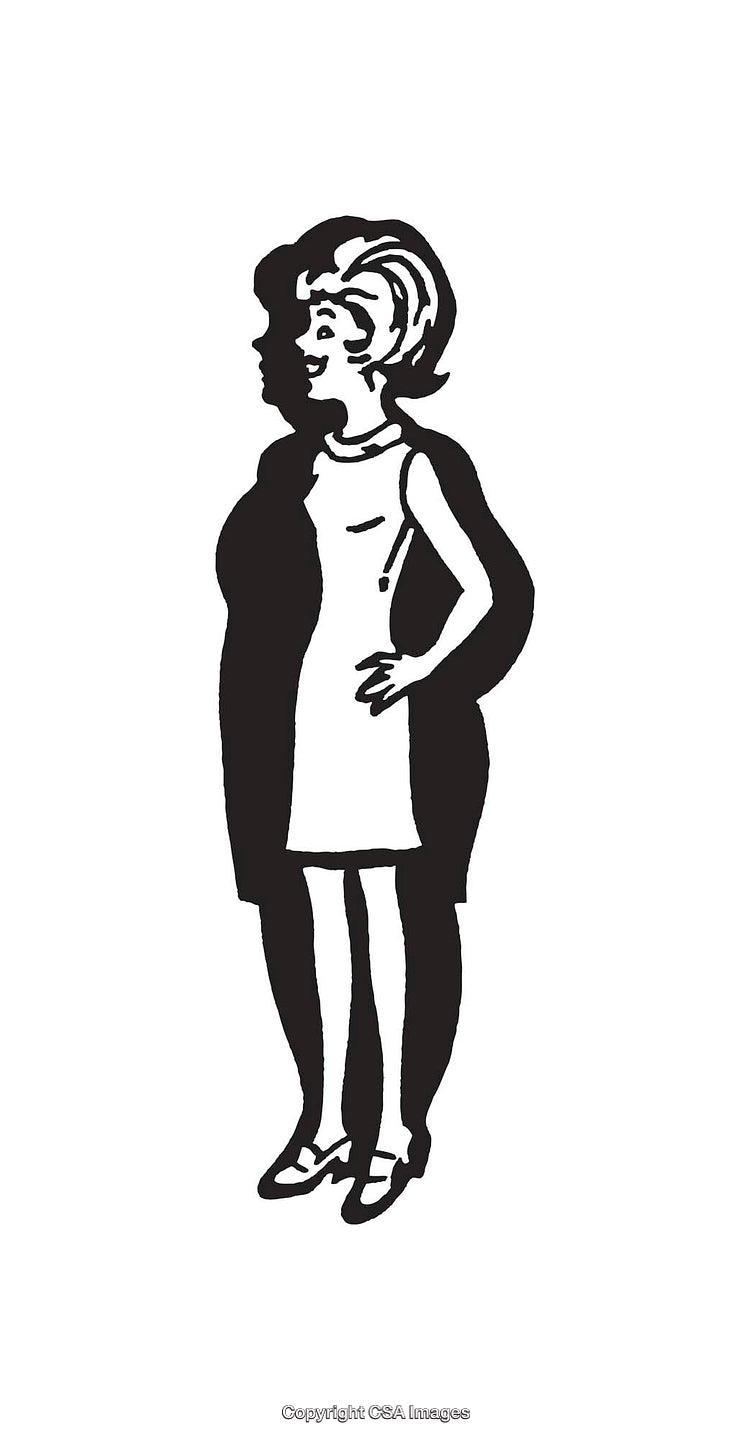 Black and White Illustration Featuring Woman and Shadow Silhouette