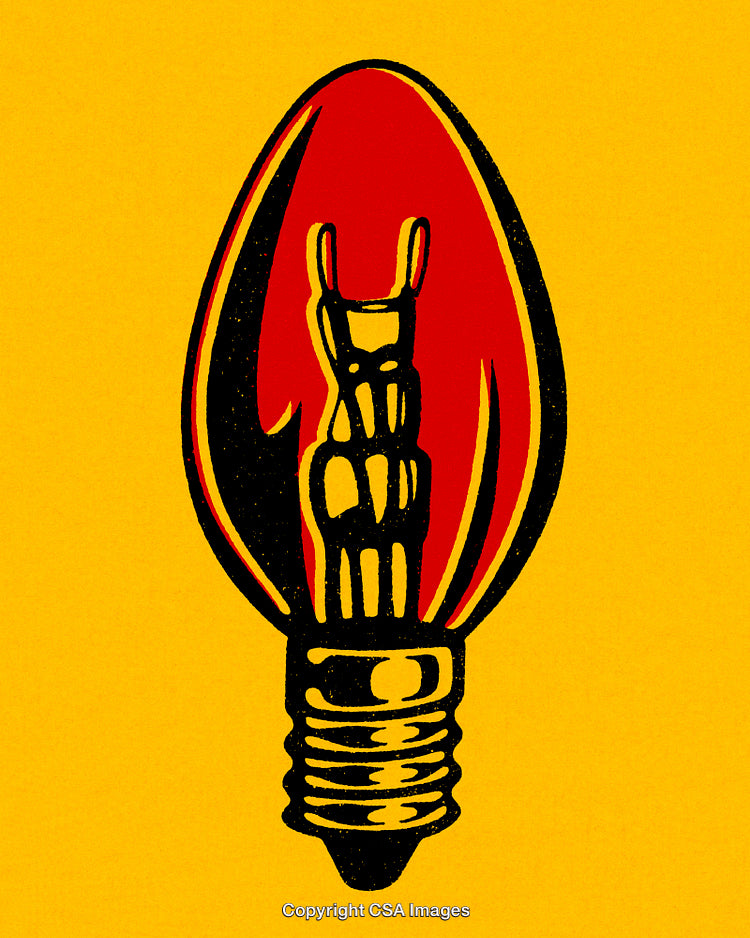 Vintage Light Bulb Illustration with Bright Colors and Abstract Design