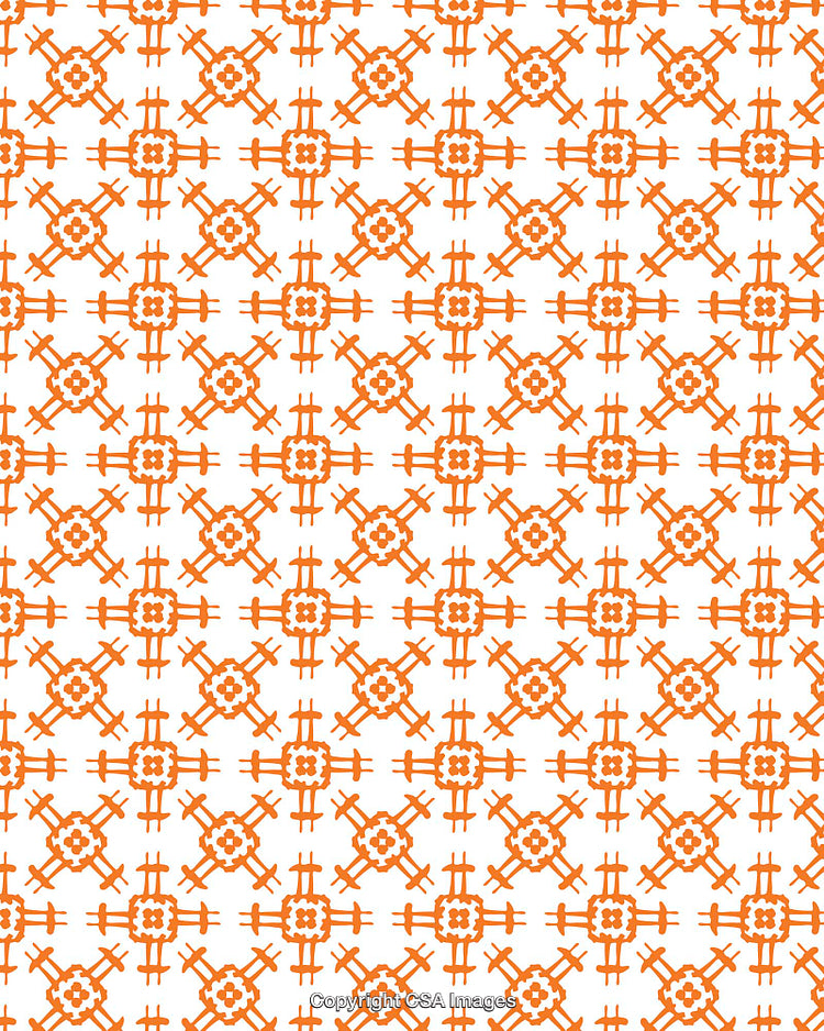 Orange Geometric Textile-Inspired Pattern with Symmetric Motif on White