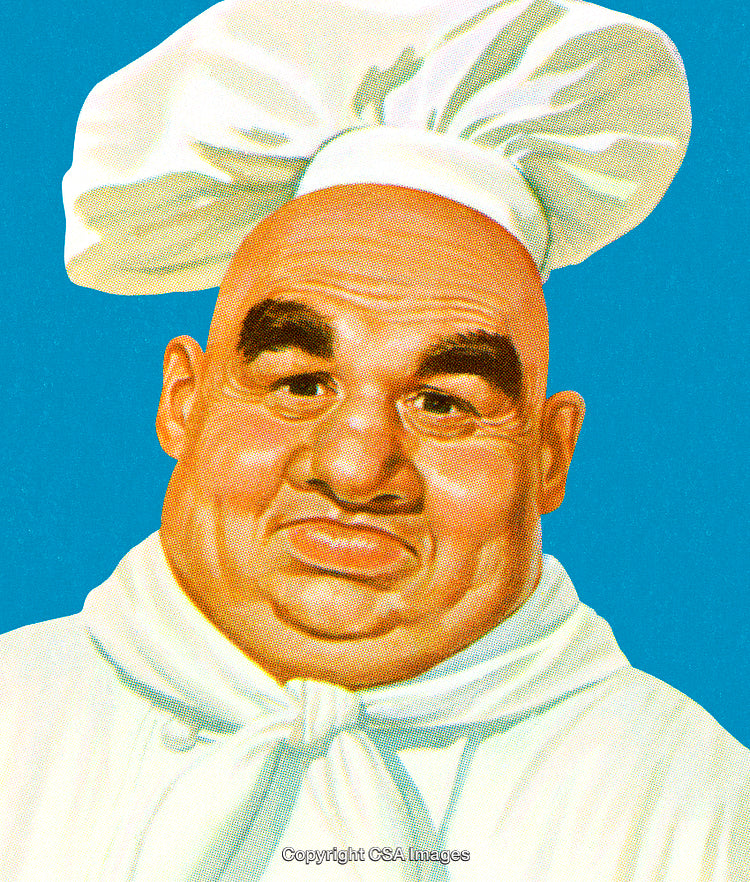 Cheerful Chef Illustration Featuring a White Hat and Scarf on Bright Blue Background