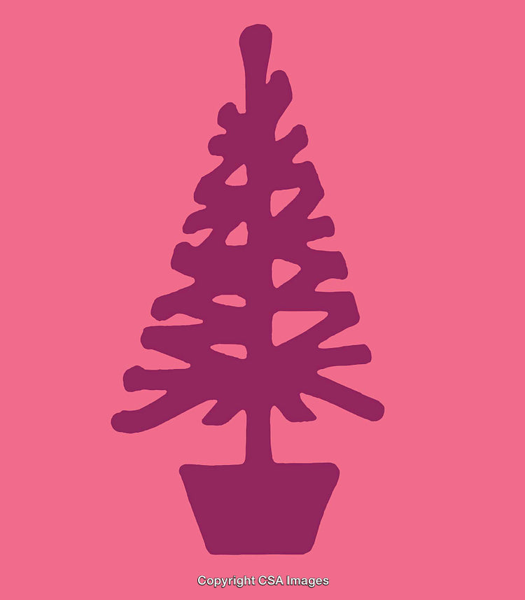Stylized Purple Tree Silhouette on Pink Background in Bold Colors