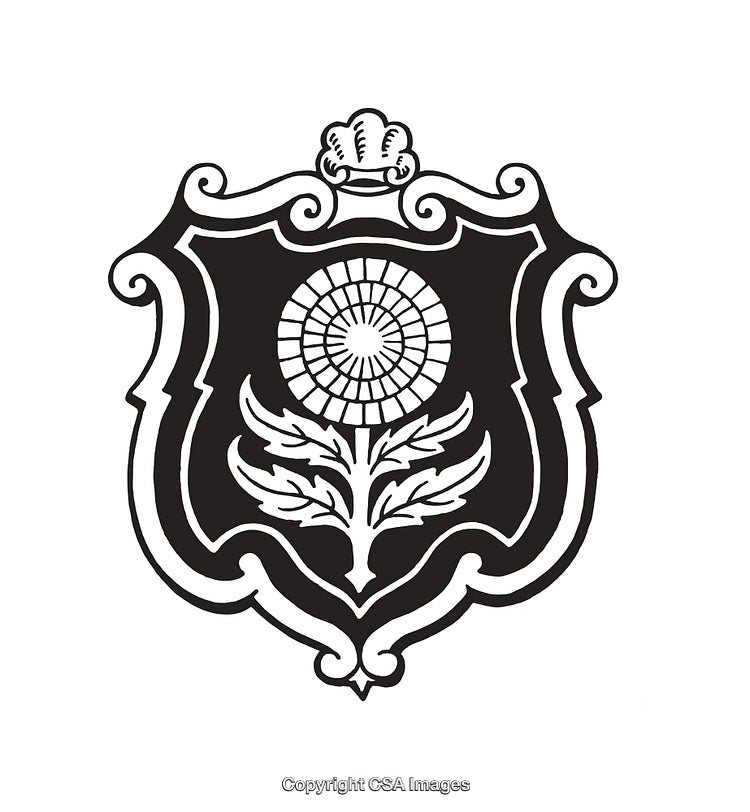 Elegant Black and White Ornamental Emblem with Decorative Details