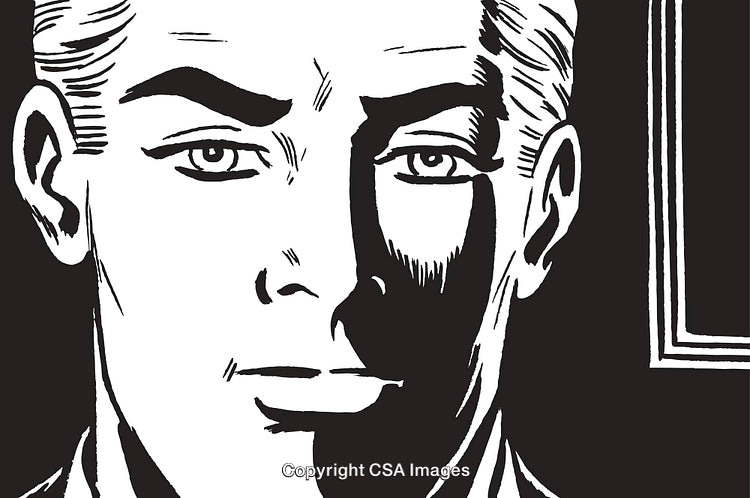Black and White Illustration of a Man's Face with Bold Linework