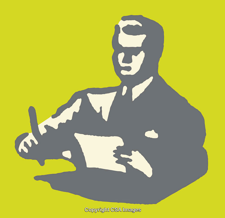 Vintage Pop Art Style Illustration of a Businessman Writing