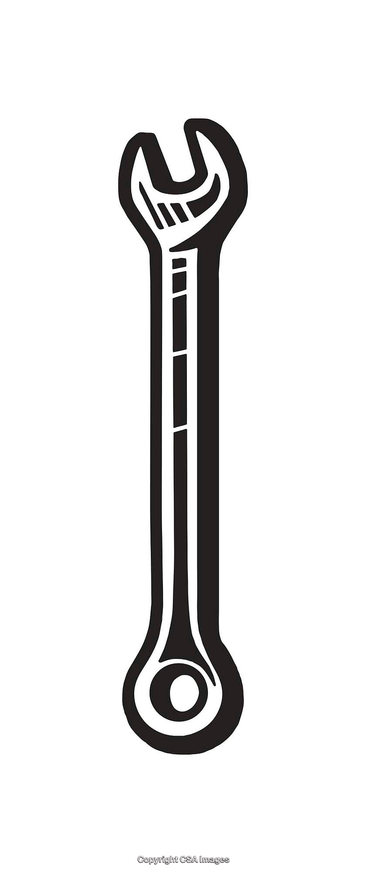 Black and White Line Drawing of a Spanner Wrench Design