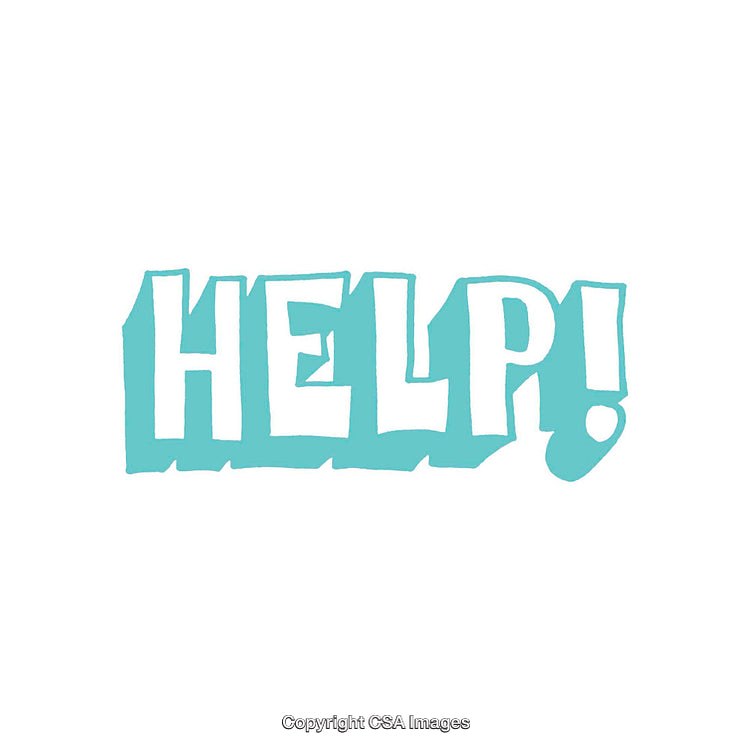 Blue Text Design Depicting the Word 'Help!' on White Background