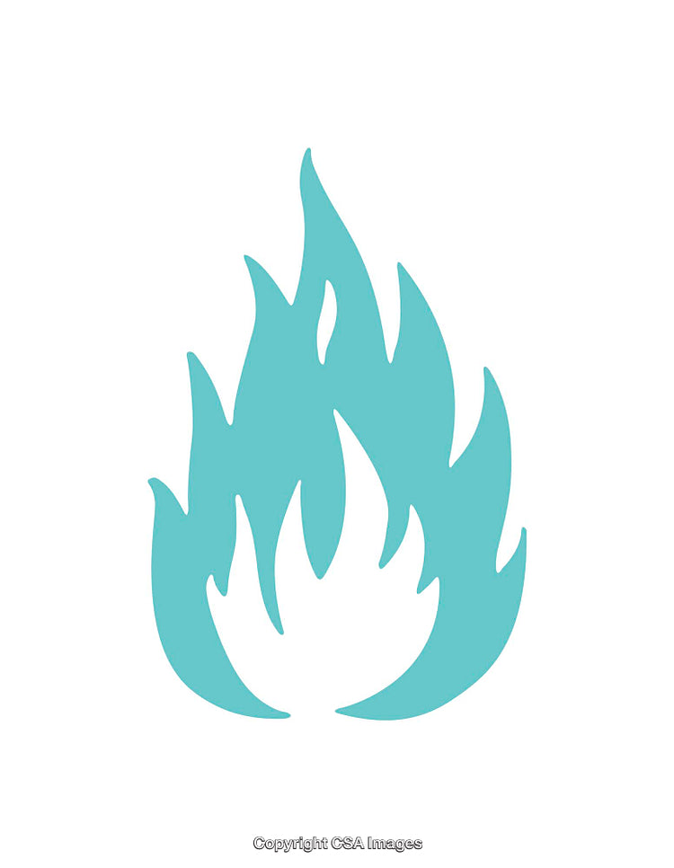 Minimalist Abstract Flame Icon in Light Blue on White Background
