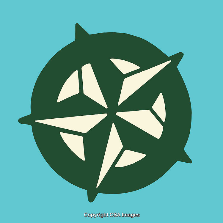 Minimalist Compass Design in Blue and Green Tones Line Art Illustration