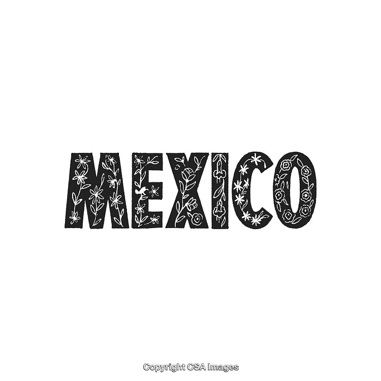 Black Text with Decorative Floral Design and the Word 'Mexico'