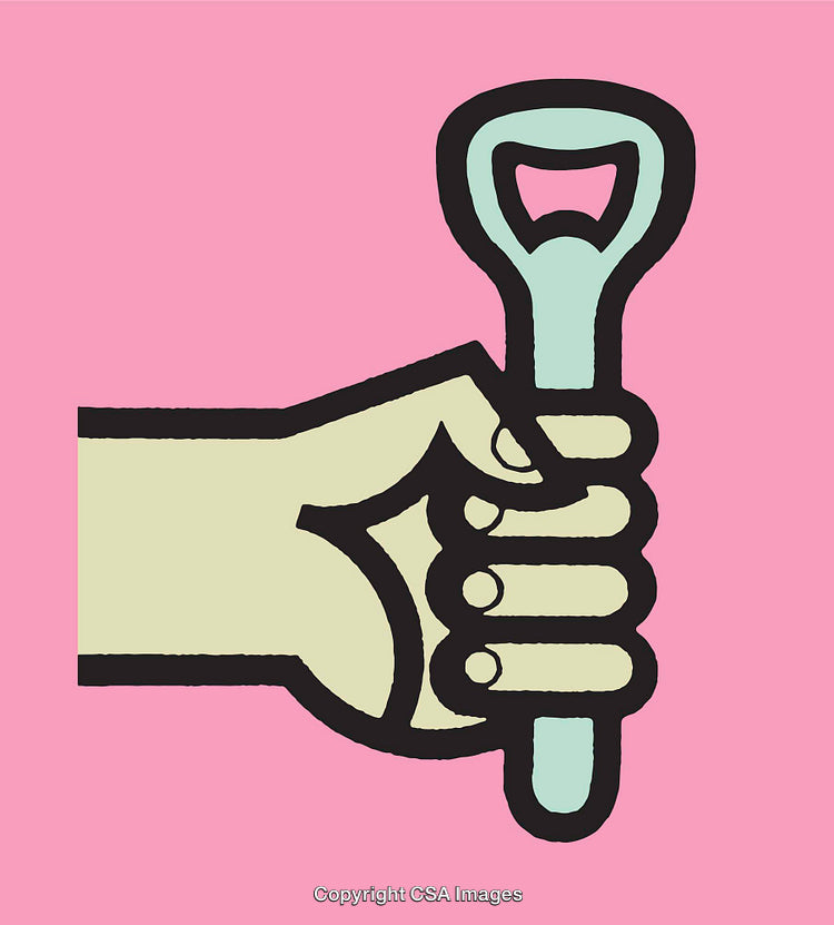 Bright Line Art Illustration of Hand Holding Bottle Opener